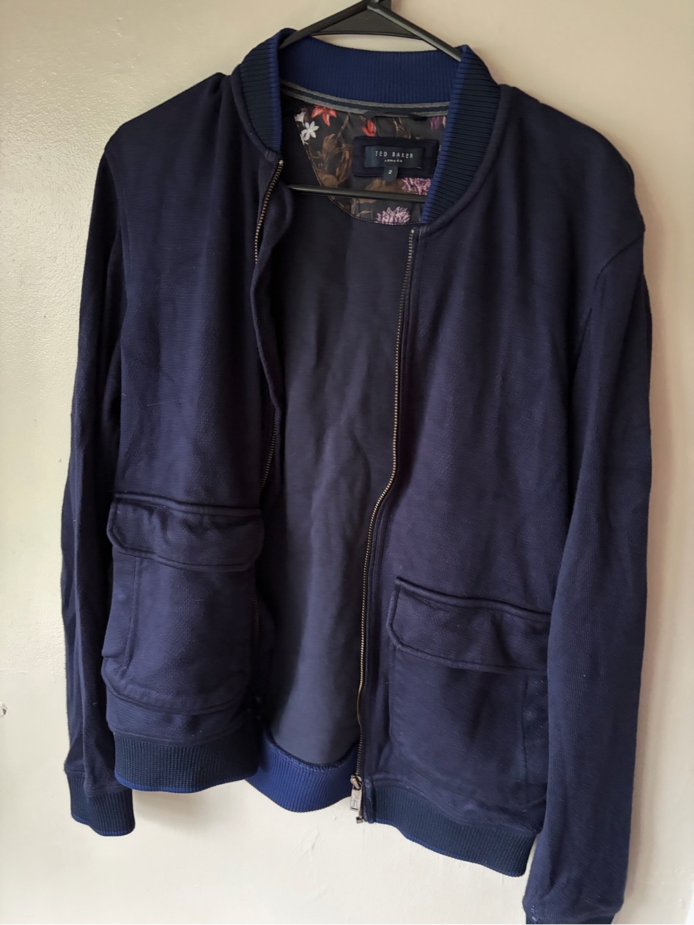 Ted Baker Navy Blue Bomber Jacket zipper